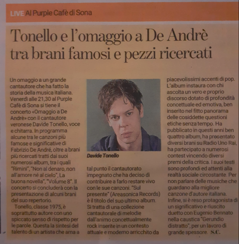 PRESS | Davide Tonello, articolo su L’Arena di Verona